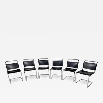Set of 6 Chairs Model B33 by Marcel Breuer 1970s Leather and Chrome