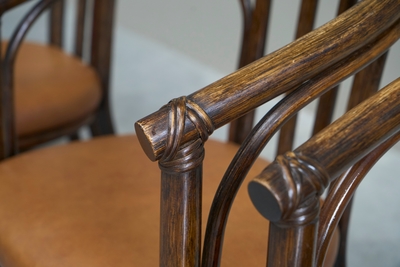 Set of 6 Chairs in Bamboo and Patinated Cognac Leather Mid 20th Century