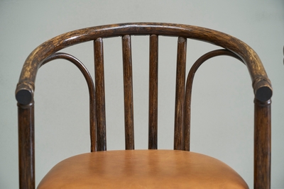 Set of 6 Chairs in Bamboo and Patinated Cognac Leather Mid 20th Century