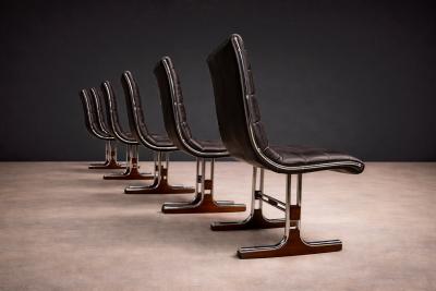 Set of 6 Chairs in Leather Metal Wood Braszenski 1960s