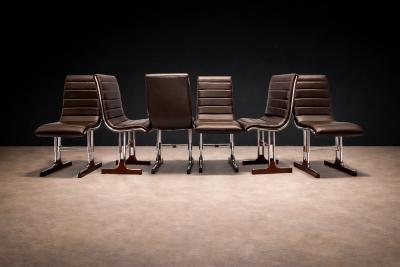 Set of 6 Chairs in Leather Metal Wood Braszenski 1960s