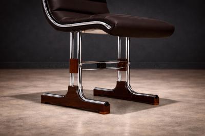 Set of 6 Chairs in Leather Metal Wood Braszenski 1960s