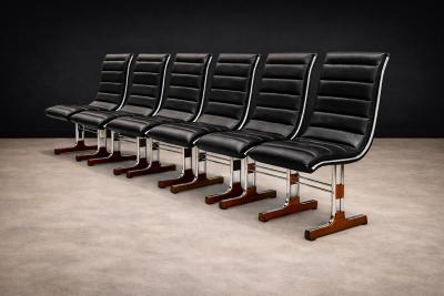 Set of 6 Chairs in Leather Metal Wood Braszenski 1960s