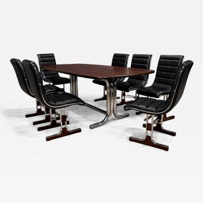 Set of 6 Chairs in Leather Metal Wood Braszenski 1960s