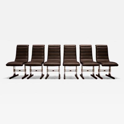 Set of 6 Chairs in Leather Metal Wood Braszenski 1960s