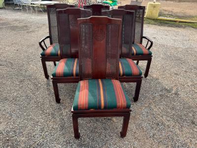 Set of 6 Chin Hua Mahogany Dining Chairs w Cane Backs
