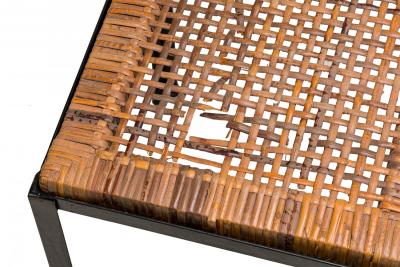 Set of 6 Danny Ho Fong Tropi Cali Osetsu Dai Woven Cane and Angle Iron Stool