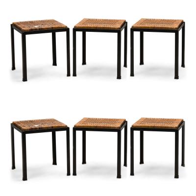 Set of 6 Danny Ho Fong Tropi Cali Osetsu Dai Woven Cane and Angle Iron Stool