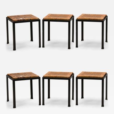 Set of 6 Danny Ho Fong Tropi Cali Osetsu Dai Woven Cane and Angle Iron Stool