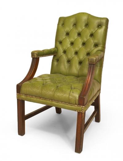 Set of 6 English Georgian Green Tufted Chairs