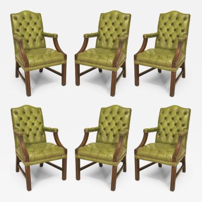 Set of 6 English Georgian Green Tufted Chairs