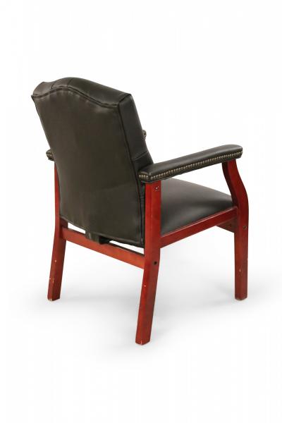 Set of 6 English Georgian Style Black Tufted Faux Leather Conference Armchairs