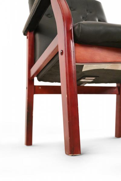 Set of 6 English Georgian Style Black Tufted Faux Leather Conference Armchairs