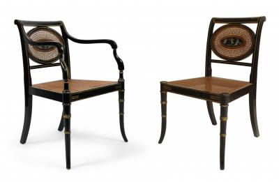 Set of 6 English Regency Black Lacquered Chairs