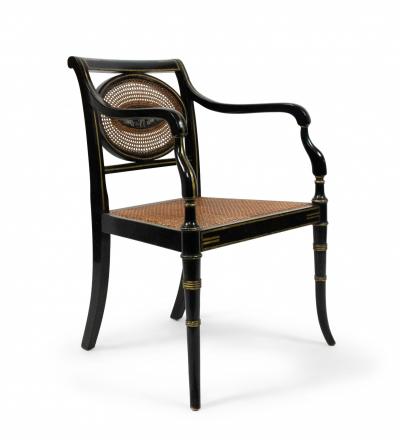 Set of 6 English Regency Black Lacquered Chairs