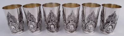 Set of 6 Fancy Sterling Silver Kiddush Wine Cups