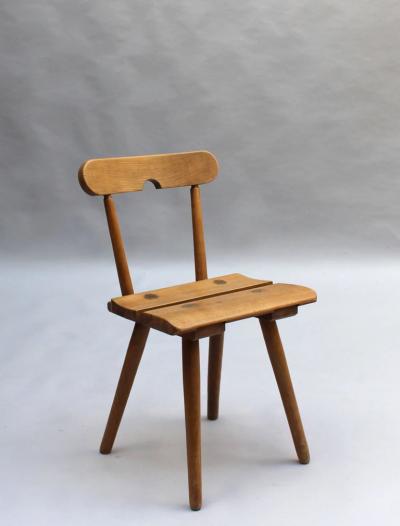 Set of 6 Fine French 1950s Beech Dining Chairs