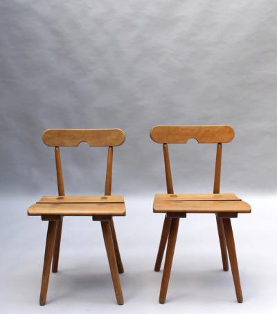 Set of 6 Fine French 1950s Beech Dining Chairs