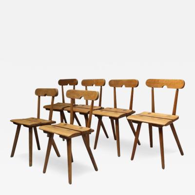 Set of 6 Fine French 1950s Beech Dining Chairs