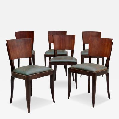 Set of 6 Fine French Art Deco Palissander and Stained Beech Dining Chairs