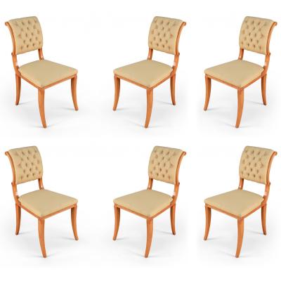 Set of 6 French Sycamore Silk Side Chairs