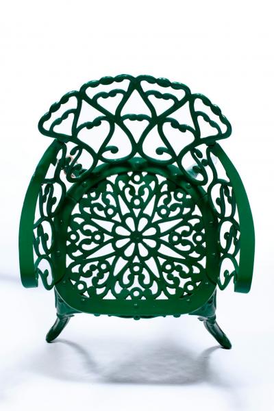 Set of 6 Hollywood Regency Neo Baroque Patio Dining Chairs in Jade Green c 1960