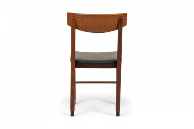 Set of 6 Italian Mid Century Teak and Black Faux Leather Side Dining Chairs
