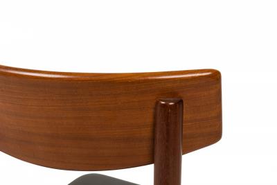Set of 6 Italian Mid Century Teak and Black Faux Leather Side Dining Chairs