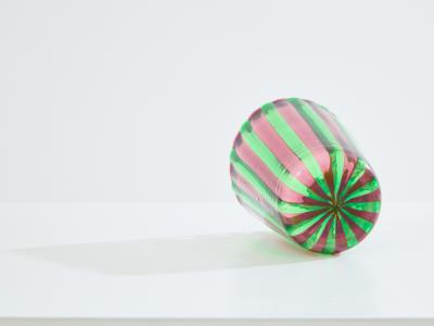 Set of 6 Italian Murano green and purple glass tumblers 1980s