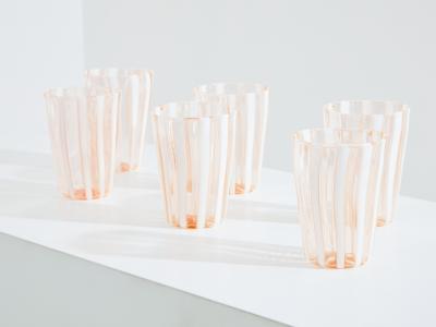 Set of 6 Italian Murano rose glass tumblers 1980s