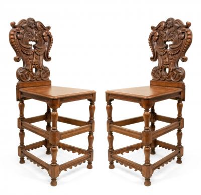 Set of 6 Italian Renaissance Oak Cupid Sgabelli