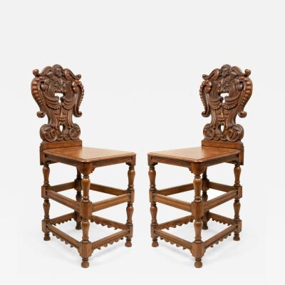 Set of 6 Italian Renaissance Oak Cupid Sgabelli