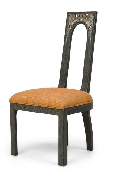 Set of 6 James Mont Modern Cerused and Silver Gilt Dining Side Chairs