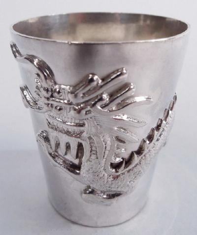 Set of 6 Japanese Silver Firewater Dragon Shot Glasses