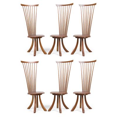 Set of 6 Jeffrey Greene Mid Century American Modern Walnut High Back Dining Side