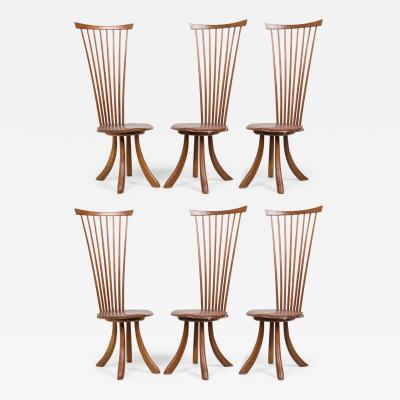 Set of 6 Jeffrey Greene Mid Century American Modern Walnut High Back Dining Side