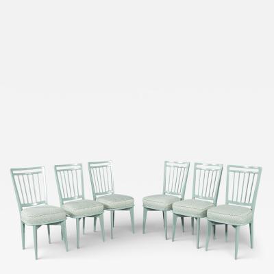 Set of 6 Mid Century Modern Dining Chairs in Sage Green Lacquer
