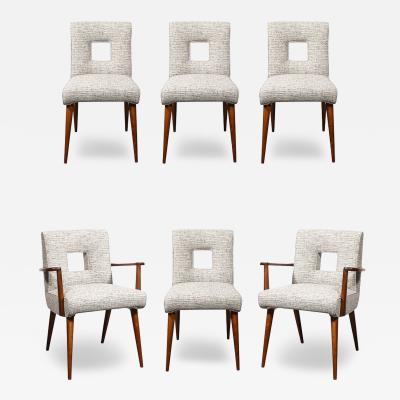 Set of 6 Mid Century Modern Walnut Cutout Back Arm Side Chairs by Paul Frankl