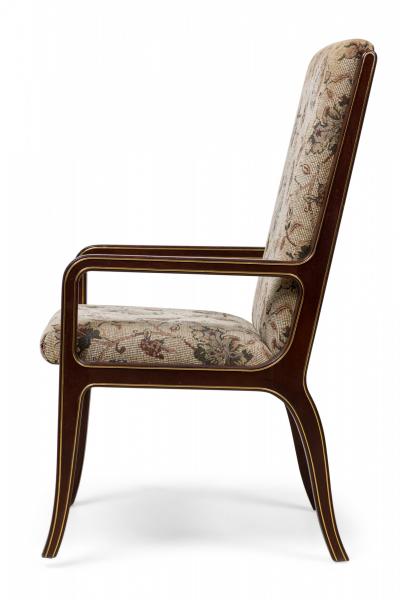 Set of 6 Mid Century Neo Classic Style Mahogany and Brass Dining Chairs