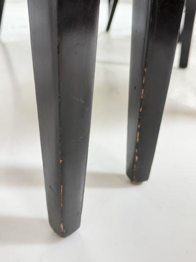 Set of 6 Mid Century Tuxedo Dining Chairs Ebonized Wood Brass Nailheads