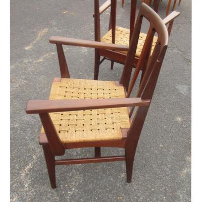 Set of 6 Midcentury Danish Rosewood and Woven Dining Chairs