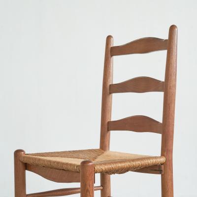Set of 6 Midcentury Oak and Rush Chairs 1950s