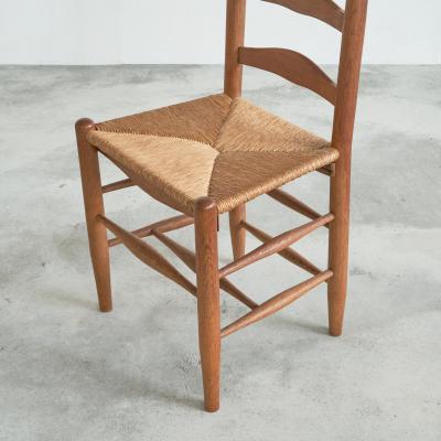 Set of 6 Midcentury Oak and Rush Chairs 1950s