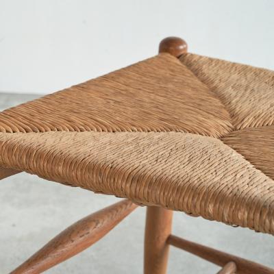 Set of 6 Midcentury Oak and Rush Chairs 1950s