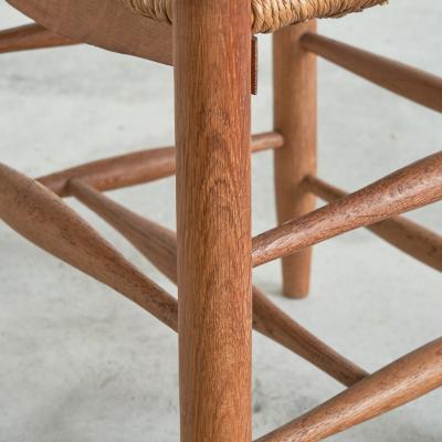 Set of 6 Midcentury Oak and Rush Chairs 1950s