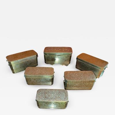 Set of 6 Mindanao Brass Silver Betel Boxes Philippines