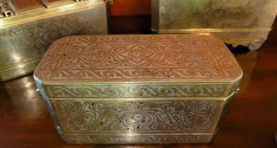 Set of 6 Mindanao Brass Silver Betel Boxes Philippines