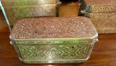 Set of 6 Mindanao Brass Silver Betel Boxes Philippines
