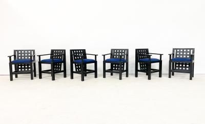 Set of 6 Post Modernist Wood Velvet Armchairs
