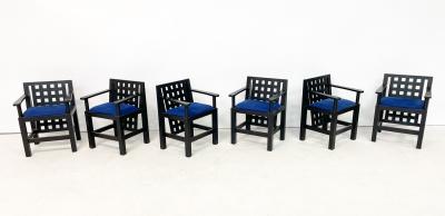 Set of 6 Post Modernist Wood Velvet Armchairs